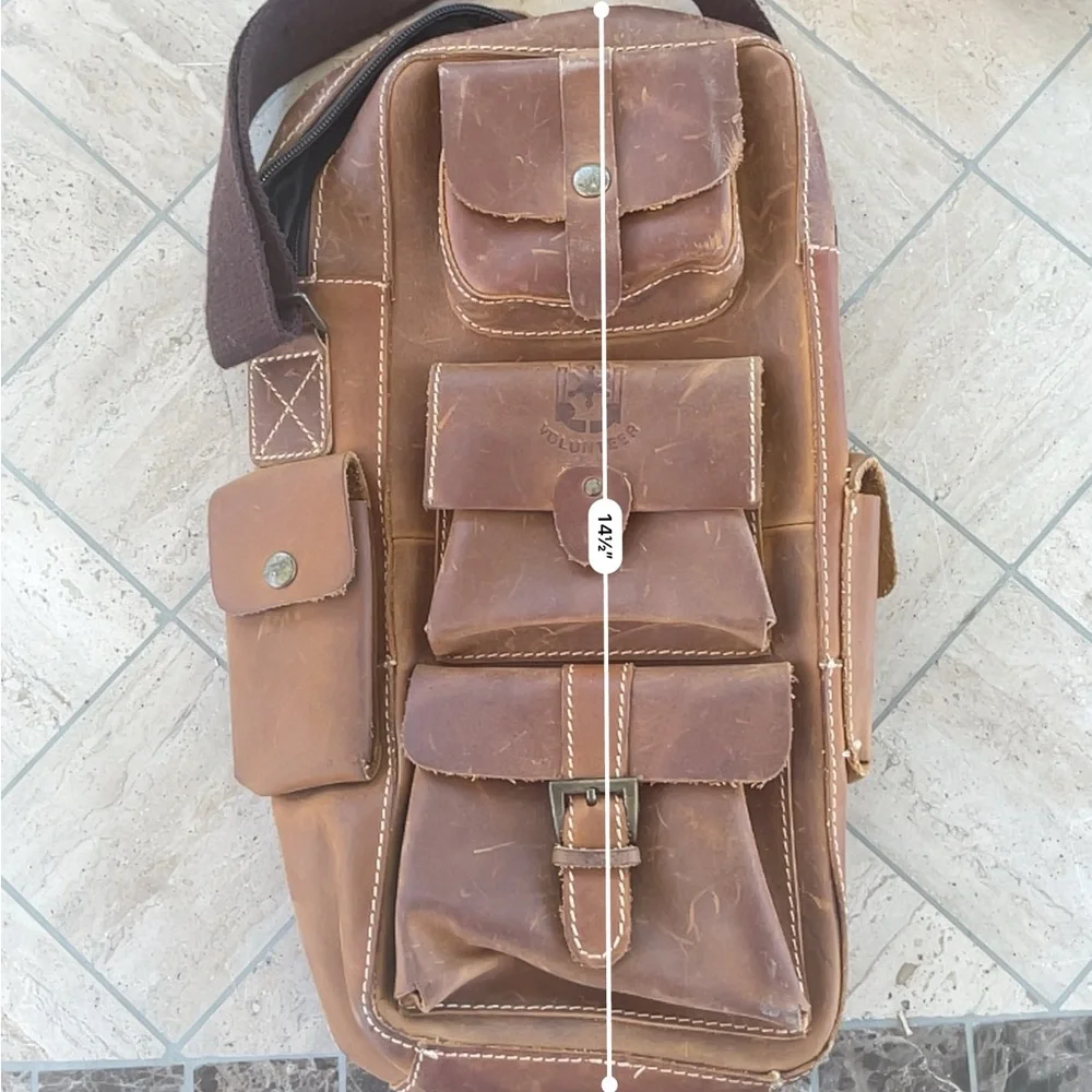 Volunteer Brown Men's Crossbody Bag Leather Business Casual Satchel EUC